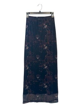 Disturbia Black Floral Skull & Lady Design Maxi Skirt Size 2